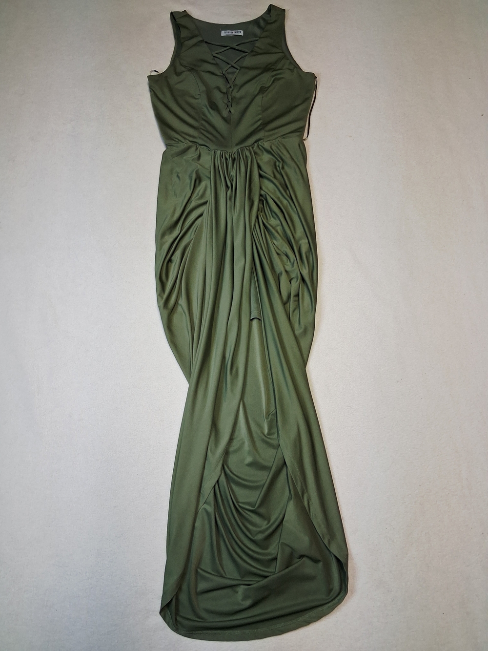 Fashion Nova Olive Green Lace-Up Sleeveless Maxi Dress